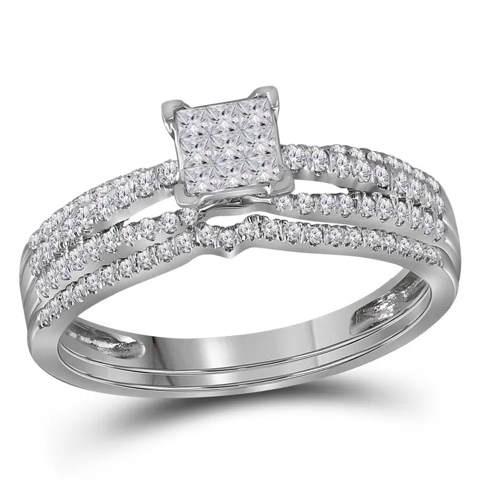 14kt White Gold Womens Princess Diamond Cluster Bridal Wedding Engagement Ring Band Set 12 Cttw mayamila Rings 14kt White Gold Womens Princess Diamond Cluster Bridal Wedding Engagement Ring Band Set 12 Cttw mayamila Rings