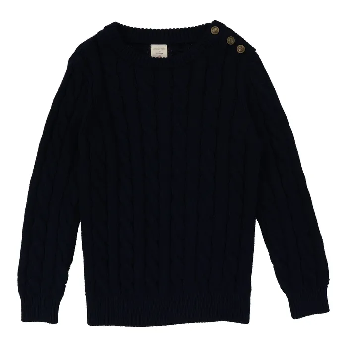 Analogie Cable Crewneck Long Sleeve Sweater Navy Analogie Earrings