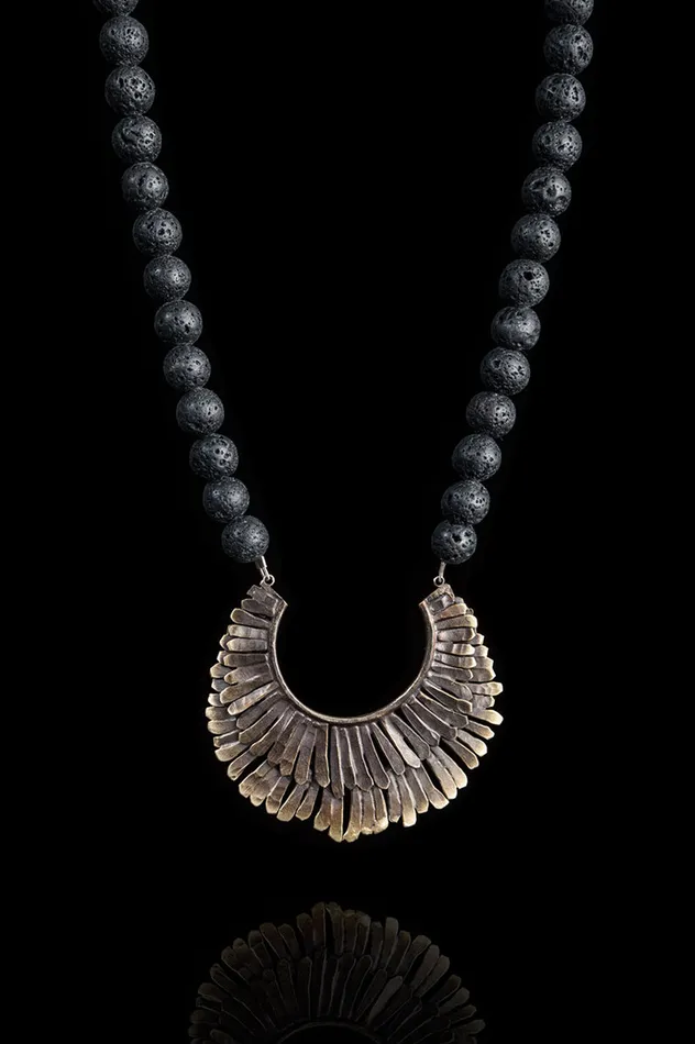 Bronze Feather with lava beads Filomena DeMarco Necklaces