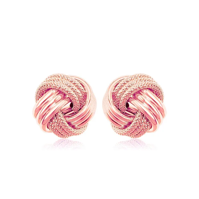 Earrings 14k Rose Gold Love Knot with Ridge Texture Earrings MayaMila