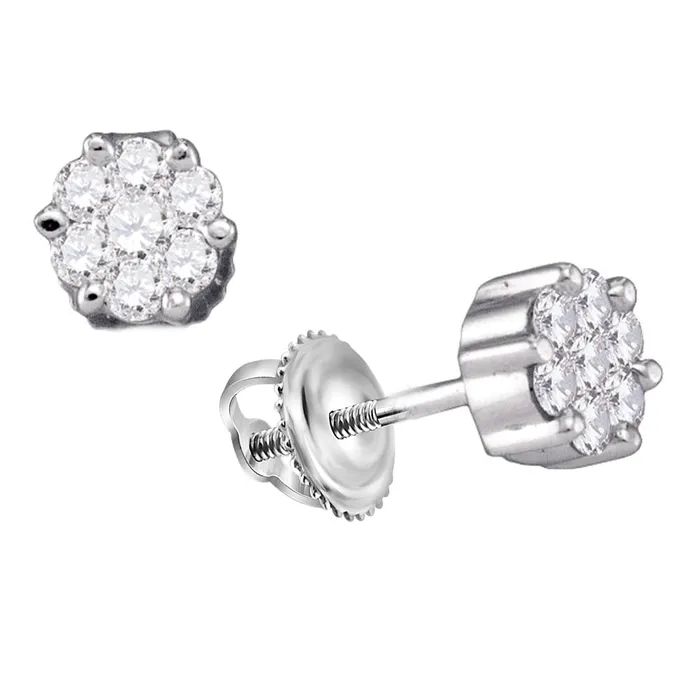 Earrings 14k White Gold Round Diamond Flower Cluster Womens Screwback Stud Earrings 16 Cttw mayamila Earrings 14k White Gold Round Diamond Flower Cluster Womens Screwback Stud Earrings 16 Cttw mayamila