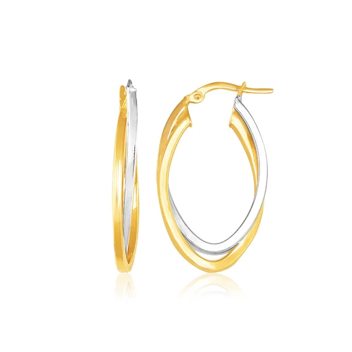 Earrings MayaMila 14k Two Tone Gold Double Oval Hoop Earrings