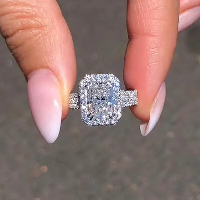 Halo Radiant Cut Split Shank Engagement Ring In Sterling Silver shineofdiamond Rings Halo Radiant Cut Split Shank Engagement Ring In Sterling Silver shineofdiamond Rings