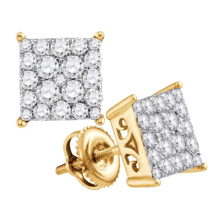mayamila Earrings 10kt Yellow Gold Womens Round Diamond Square Cluster Stud Earrings 100 Cttw mayamila Earrings 10kt Yellow Gold Womens Round Diamond Square Cluster Stud Earrings 100 Cttw