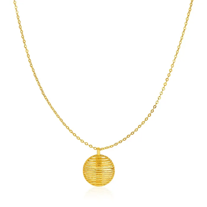 MayaMila Necklaces 14k Yellow Gold Necklace with Round Diamond Cut Line Pattern Pendant MayaMila Necklaces 14k Yellow Gold Necklace with Round Diamond Cut Line Pattern Pendant