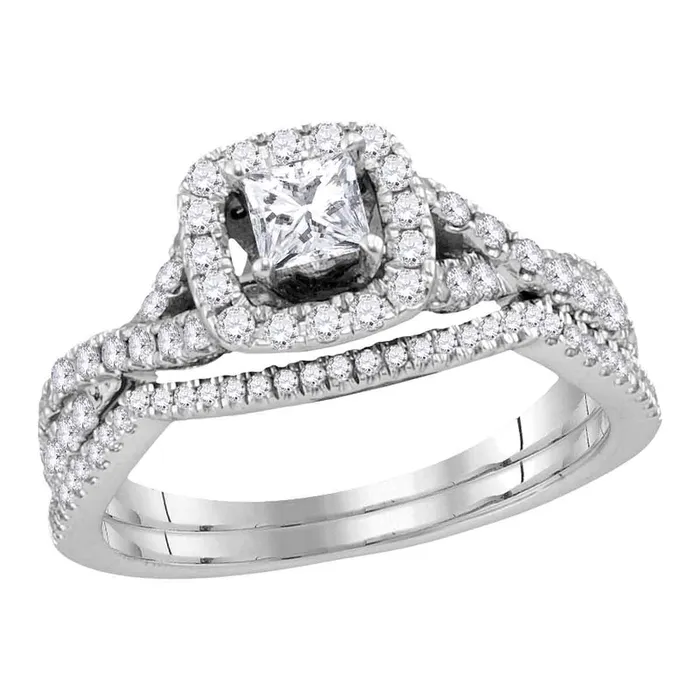 mayamila Rings 14kt White Gold Womens Princess Diamond Bridal Wedding Engagement Ring Band Set 100 Cttw mayamila Rings 14kt White Gold Womens Princess Diamond Bridal Wedding Engagement Ring Band Set 100 Cttw