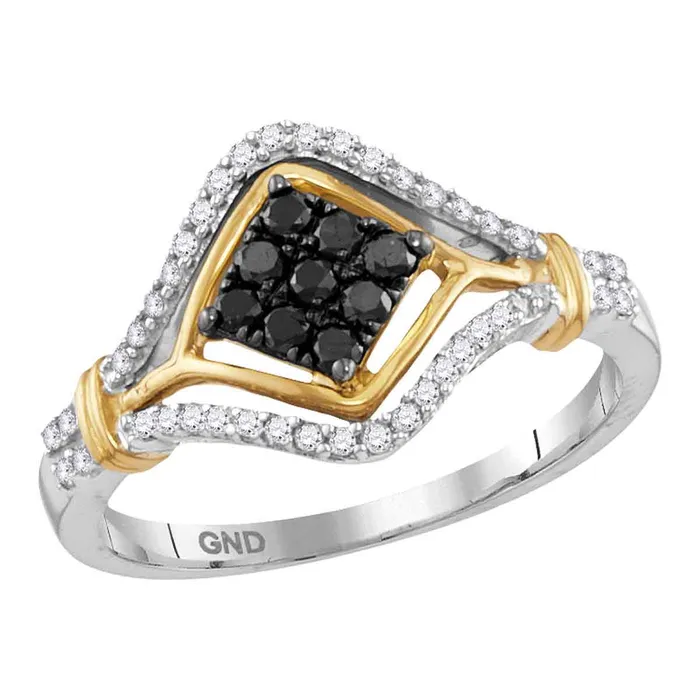 Rings mayamila 10kt Twotone Gold Womens Round Black Color Enhanced Diamond Cluster Ring 38 Cttw Rings mayamila 10kt Twotone Gold Womens Round Black Color Enhanced Diamond Cluster Ring 38 Cttw