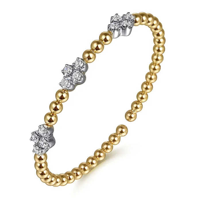14K White Yellow Gold Bujukan Diamond Cluster Split Bangle Bracelet GABRIEL CO Bracelets 14K White Yellow Gold Bujukan Diamond Cluster Split Bangle Bracelet GABRIEL CO Bracelets