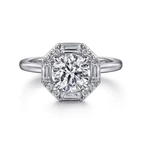 GABRIEL CO Rings Seina 14K White Gold Round Hidden Halo Diamond Engagement Ring Setting Only