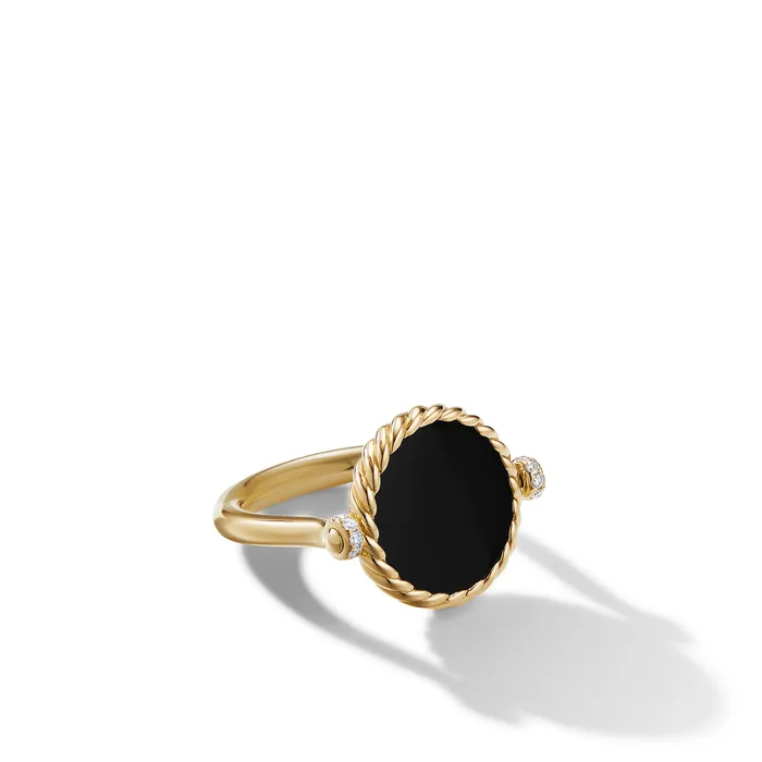 Rings David Yurman DY Elements Swivel Ring in 18K Yellow Gold with Black Onyx Reversible to Mother of Pearl and Diamonds 15mm Rings David Yurman DY Elements Swivel Ring in 18K Yellow Gold with Black Onyx Reversible to Mother of Pearl and Diamonds 15mm