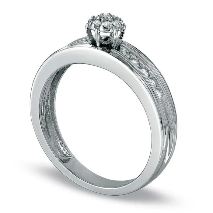 017 CT TW Natural Diamond Flower Engagement Ring in Solid 10K White Gold Goldia Rings 017 CT TW Natural Diamond Flower Engagement Ring in Solid 10K White Gold Goldia Rings