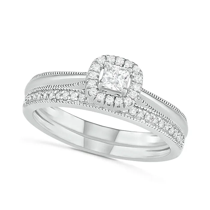 033 CT TW PrincessCut Natural Diamond Frame Antique VintageStyle Bridal Engagement Ring Set in Solid 10K White Gold Goldia Rings 033 CT TW PrincessCut Natural Diamond Frame Antique VintageStyle Bridal Engagement Ring Set in Solid 10K White Gold Goldia Rings