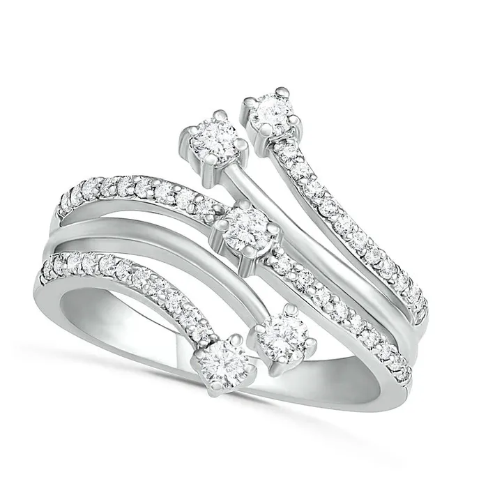 050 CT TW Natural Diamond MultiRow Bypass Ring in Solid 10K White Gold Goldia Rings 050 CT TW Natural Diamond MultiRow Bypass Ring in Solid 10K White Gold Goldia Rings