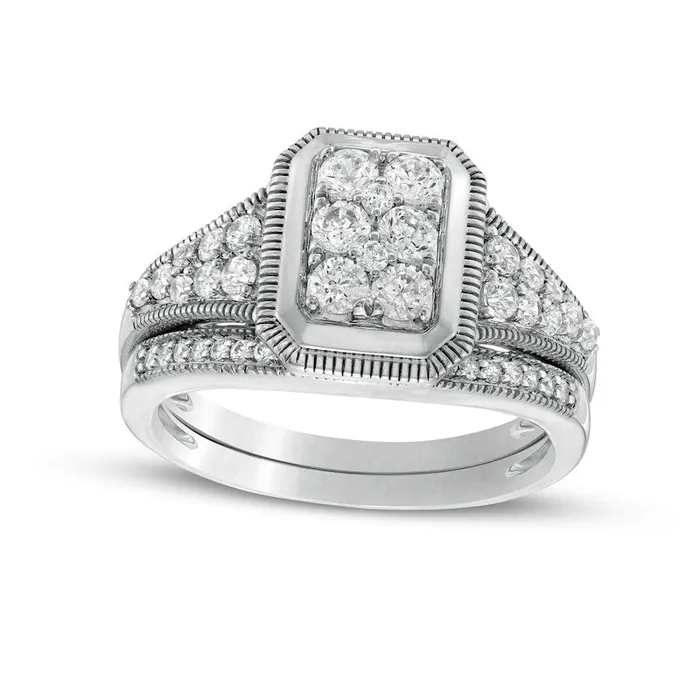 075 CT TW Composite Natural Diamond Frame Antique VintageStyle Bridal Engagement Ring Set in Solid 10K White Gold Goldia Rings 075 CT TW Composite Natural Diamond Frame Antique VintageStyle Bridal Engagement Ring Set in Solid 10K White Gold Goldia Rings