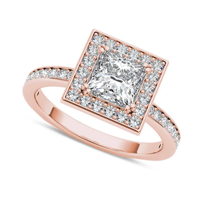 120 CT TW PrincessCut Natural Diamond Frame Engagement Ring in Solid 14K Rose Gold Goldia Rings 120 CT TW PrincessCut Natural Diamond Frame Engagement Ring in Solid 14K Rose Gold Goldia Rings