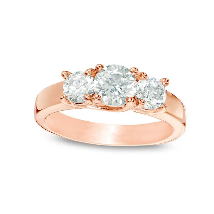 175 CT TW Natural Diamond Three Stone Engagement Ring in Solid 14K Rose Gold Goldia Rings 175 CT TW Natural Diamond Three Stone Engagement Ring in Solid 14K Rose Gold Goldia Rings