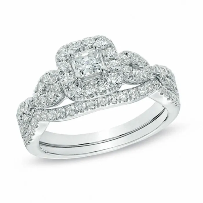 1 CT TW PrincessCut Diamond Halo Twist Bridal Engagement Ring Set in 14K White Gold Goldiacom Rings 1 CT TW PrincessCut Diamond Halo Twist Bridal Engagement Ring Set in 14K White Gold Goldiacom Rings