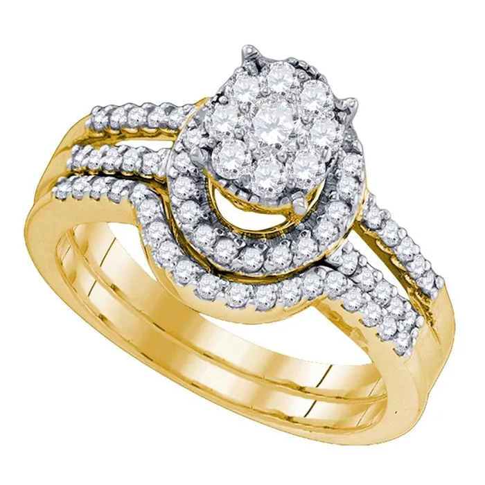 10k Yellow Gold Round Diamond Cluster Bridal Wedding Ring Set 34 Cttw gndatlanta Rings 10k Yellow Gold Round Diamond Cluster Bridal Wedding Ring Set 34 Cttw gndatlanta Rings