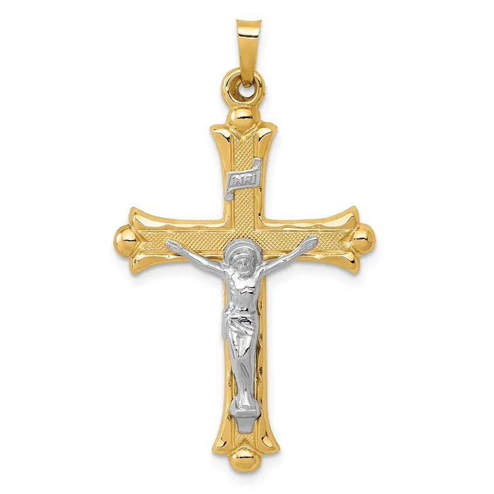 14k Twotone Gold Twotone Gold Textured and Polished INRI Crucifix Pendant Goldia Rings 14k Twotone Gold Twotone Gold Textured and Polished INRI Crucifix Pendant Goldia Rings