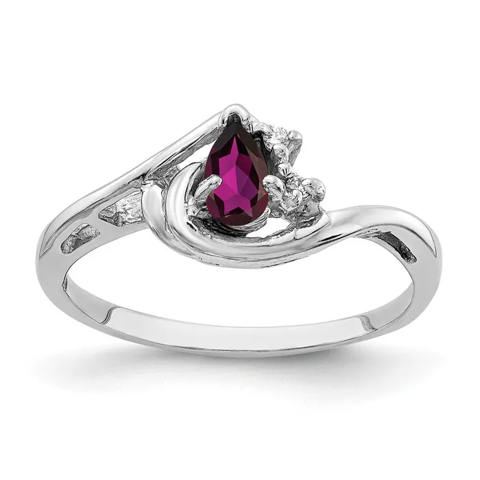 14k White Gold 5x3mm Pear Rhodolite Garnet AAA Diamond ring Goldia Rings 14k White Gold 5x3mm Pear Rhodolite Garnet AAA Diamond ring Goldia Rings