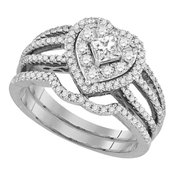 14k White Gold Princess Diamond Heart Bridal Wedding Ring Set 78 Cttw gndatlanta Rings 14k White Gold Princess Diamond Heart Bridal Wedding Ring Set 78 Cttw gndatlanta Rings