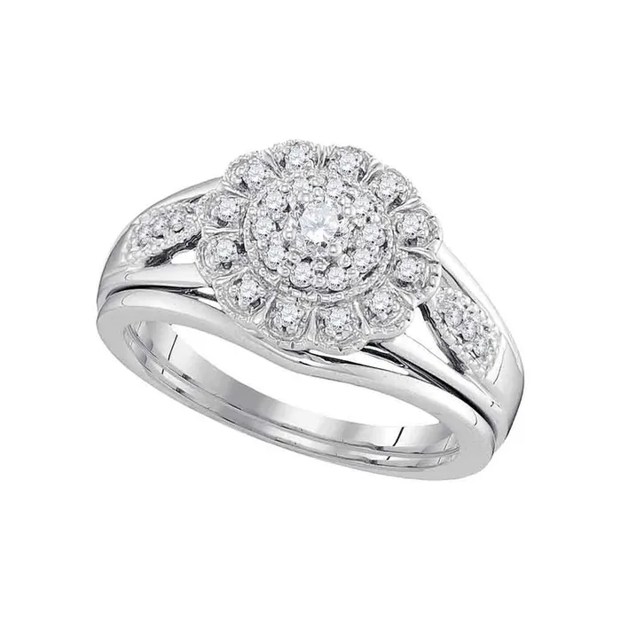 14k White Gold Round Diamond Floral Halo Bridal Wedding Ring Set 13 Cttw gndatlanta Rings 14k White Gold Round Diamond Floral Halo Bridal Wedding Ring Set 13 Cttw gndatlanta Rings