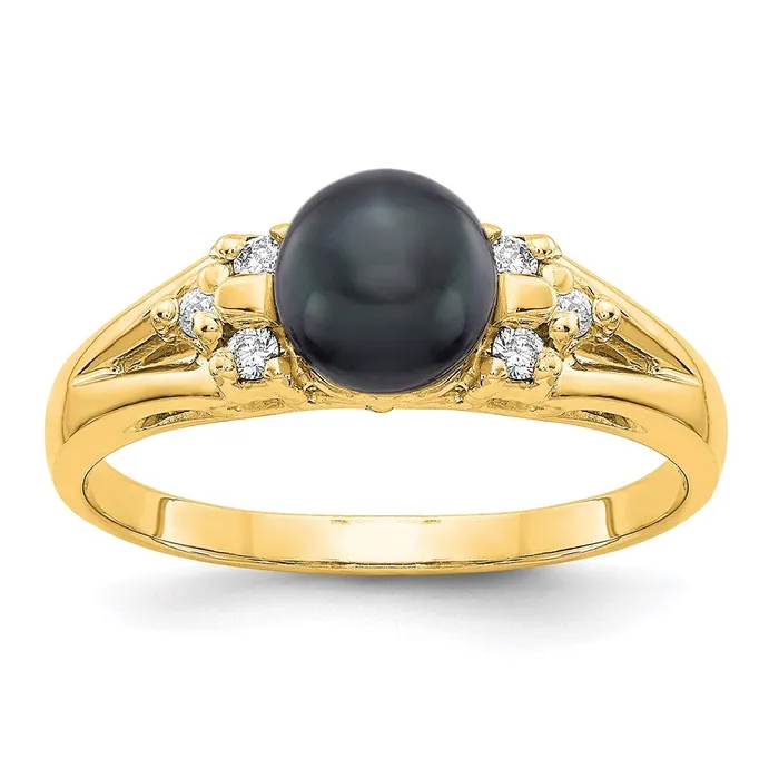 14K Yellow Gold 6mm Black FW Cultured Pearl A Real Diamond ring Goldia Rings 14K Yellow Gold 6mm Black FW Cultured Pearl A Real Diamond ring Goldia Rings