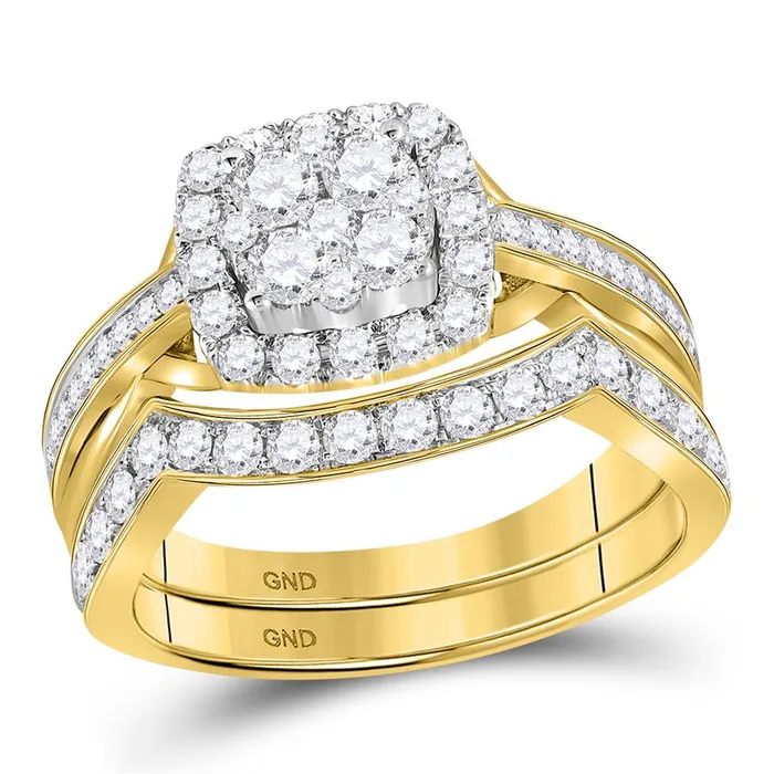 14k Yellow Gold Round Diamond Cluster Bridal Wedding Ring Set 1 Cttw gndatlanta Rings 14k Yellow Gold Round Diamond Cluster Bridal Wedding Ring Set 1 Cttw gndatlanta Rings
