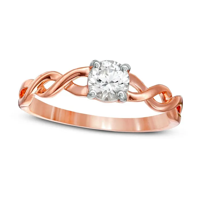 50mm LabCreated White Sapphire Solitaire Twist Shank Promise Ring in Solid 10K Rose Gold Goldia Rings 50mm LabCreated White Sapphire Solitaire Twist Shank Promise Ring in Solid 10K Rose Gold Goldia Rings
