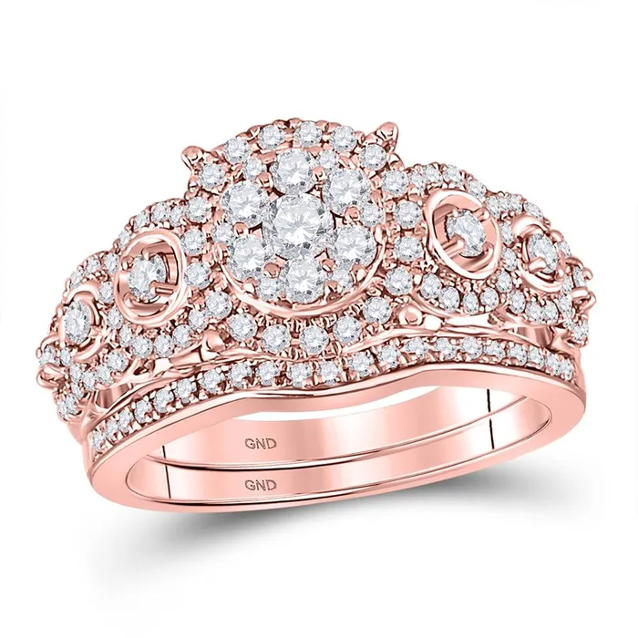gndatlanta 14k Rose Gold Round Diamond Vintage Bridal Wedding Ring Set 1 Ctw Rings gndatlanta 14k Rose Gold Round Diamond Vintage Bridal Wedding Ring Set 1 Ctw Rings