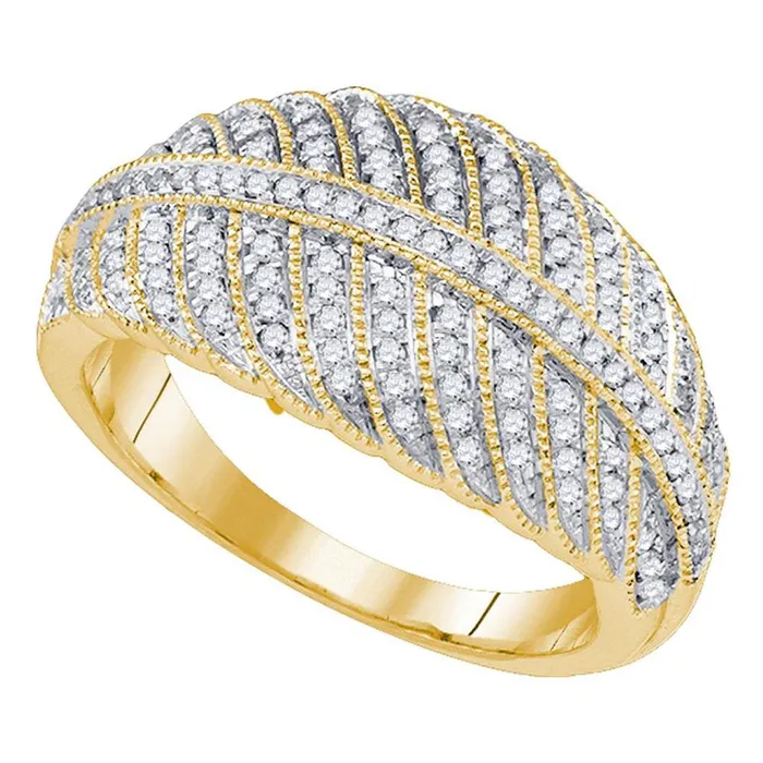 gndatlanta Rings 10k Yellow Gold Round Diamond Milgrain Striped Band Ring 38 Cttw gndatlanta Rings 10k Yellow Gold Round Diamond Milgrain Striped Band Ring 38 Cttw