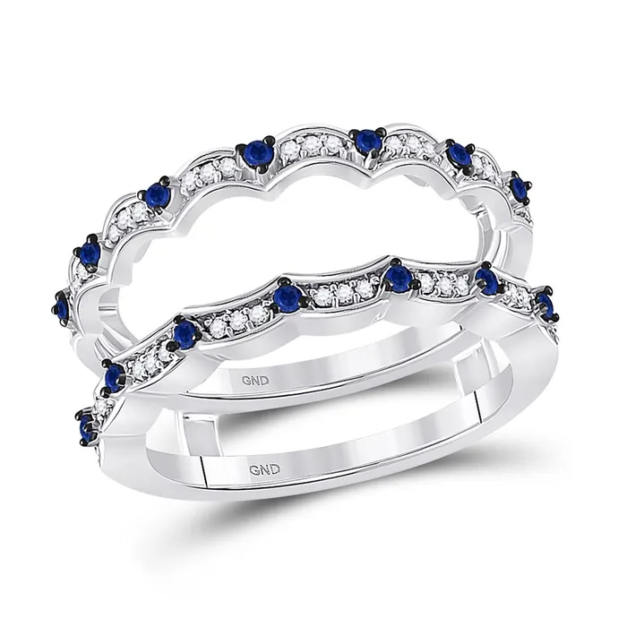 gndatlanta Rings 14k White Gold Round Diamond Blue Sapphire Negative Space Band Ring 13 Cttw gndatlanta Rings 14k White Gold Round Diamond Blue Sapphire Negative Space Band Ring 13 Cttw