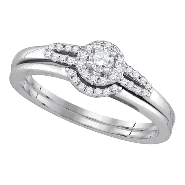 gndatlanta Rings 14k White Gold Round Diamond Slender Small Halo Wedding Bridal Ring Set 15 Cttw gndatlanta Rings 14k White Gold Round Diamond Slender Small Halo Wedding Bridal Ring Set 15 Cttw