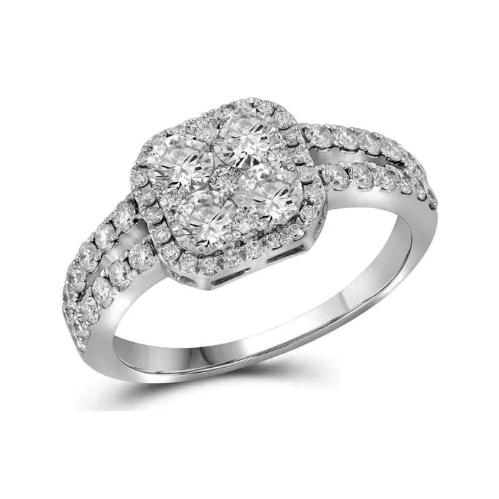 gndatlanta Rings 14k White Gold Round Diamond Squareshape Cluster Splitshank Ring 114 Cttw gndatlanta Rings 14k White Gold Round Diamond Squareshape Cluster Splitshank Ring 114 Cttw