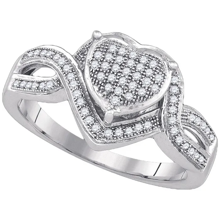 gndatlanta Rings 14k White Gold Round Diamond Twist Heart Cluster Ring 14 Cttw gndatlanta Rings 14k White Gold Round Diamond Twist Heart Cluster Ring 14 Cttw