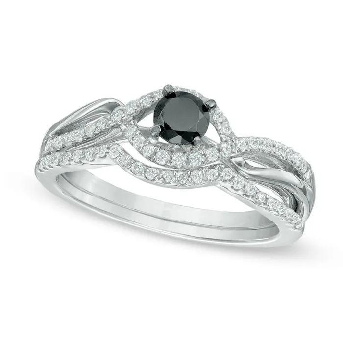Goldia 050 CT TW Enhanced Black and White Natural Diamond Bypass Bridal Engagement Ring Set in Sterling Silver Rings Goldia 050 CT TW Enhanced Black and White Natural Diamond Bypass Bridal Engagement Ring Set in Sterling Silver Rings