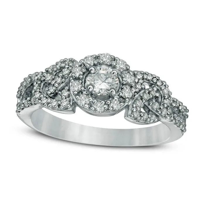Goldia 075 CT TW Natural Diamond Frame Celtic Knots Engagement Ring in Solid 10K White Gold Rings Goldia 075 CT TW Natural Diamond Frame Celtic Knots Engagement Ring in Solid 10K White Gold Rings