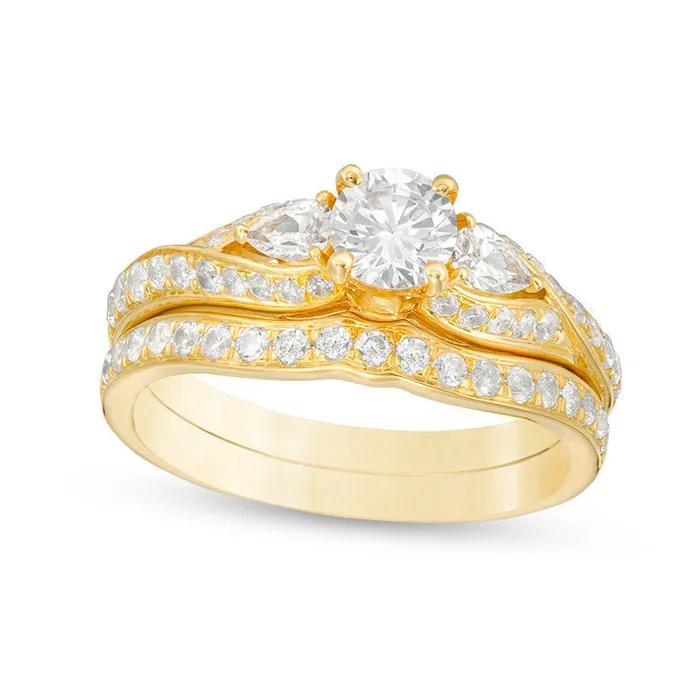 Goldia 138 CT TW Natural Diamond Bypass Three Stone Bridal Engagement Ring Set in Solid 14K Gold Rings Goldia 138 CT TW Natural Diamond Bypass Three Stone Bridal Engagement Ring Set in Solid 14K Gold Rings