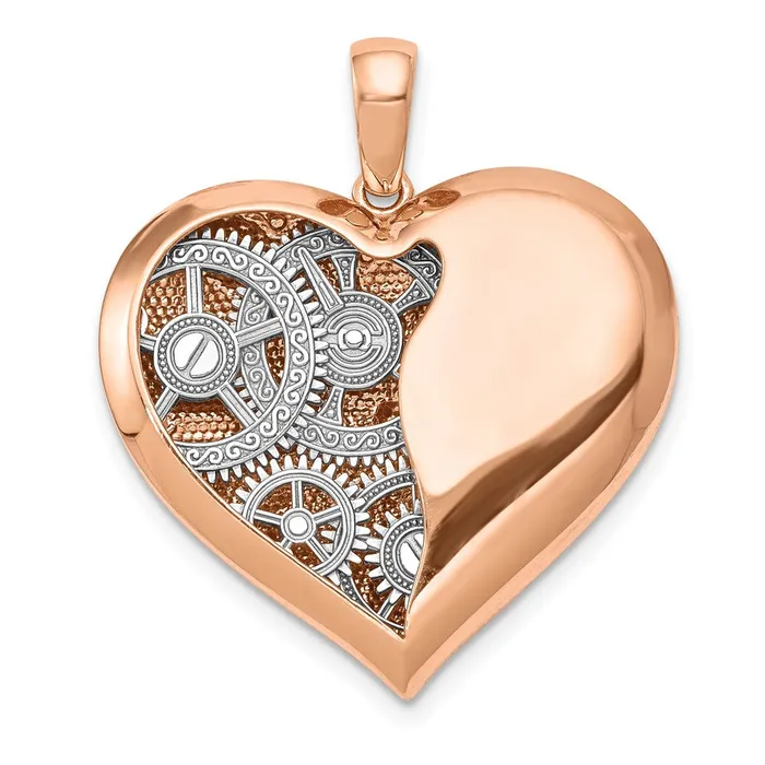 Goldia 14k Twotone Gold Polished Reversible Gears inside 3D Heart Pendant Rings Goldia 14k Twotone Gold Polished Reversible Gears inside 3D Heart Pendant Rings