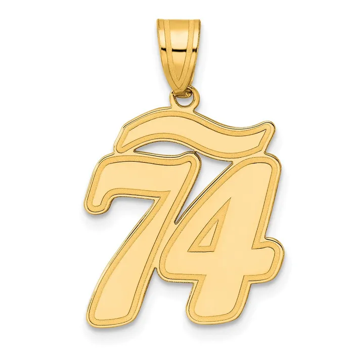 Goldia 14k Yellow Gold Brushed Border Script Number 74 Pendant PreStyled Sets Goldia 14k Yellow Gold Brushed Border Script Number 74 Pendant PreStyled Sets