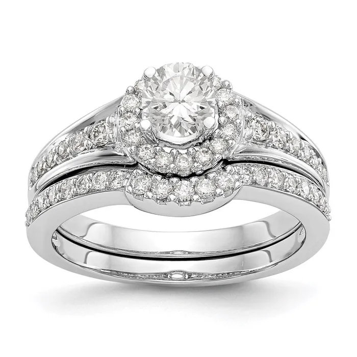 Goldiacom 1 Ct Natural Diamond Halo Bridal Engagement Ring Set in 14K White Gold Rings Goldiacom 1 Ct Natural Diamond Halo Bridal Engagement Ring Set in 14K White Gold Rings