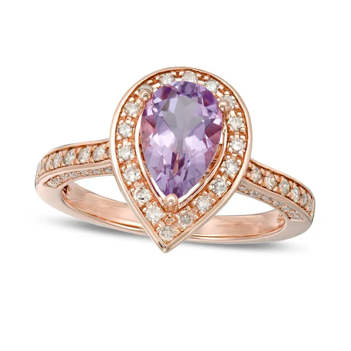Goldia PearShaped Pink Quartz and 038 CT TW Natural Diamond Teardrop Frame Ring in Solid 14K Rose Gold Size 7 Rings Goldia PearShaped Pink Quartz and 038 CT TW Natural Diamond Teardrop Frame Ring in Solid 14K Rose Gold Size 7 Rings