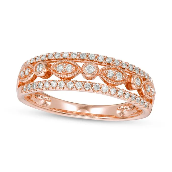Goldia Previously Owned 025 CT TW Natural Diamond Alternating Antique VintageStyle Anniversary Band in Solid 10K Rose Gold Rings Goldia Previously Owned 025 CT TW Natural Diamond Alternating Antique VintageStyle Anniversary Band in Solid 10K Rose Gold Rings