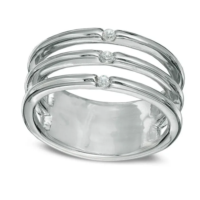 Goldia Rings 005 CT TW Natural Diamond Three Row Midi Ring in Sterling Silver Goldia Rings 005 CT TW Natural Diamond Three Row Midi Ring in Sterling Silver