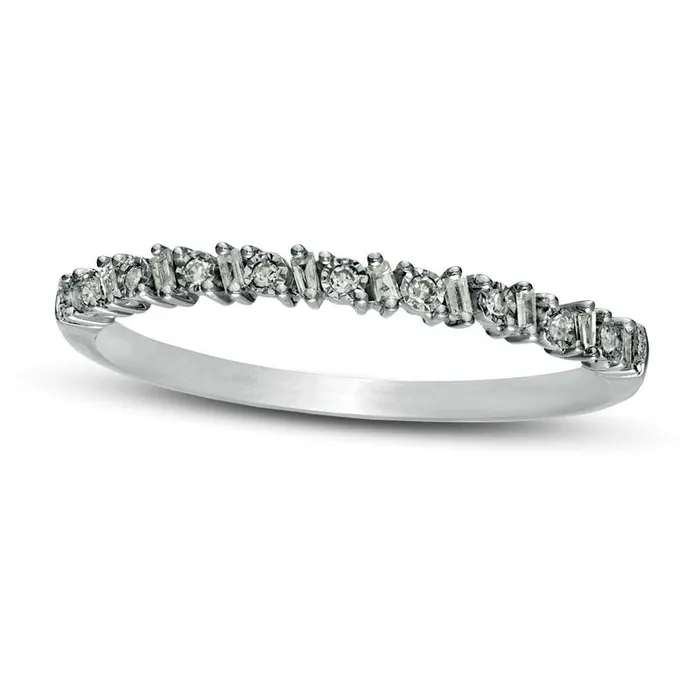Goldia Rings 007 CT TW Baguette and Round Natural Diamond Alternating Band in Solid 10K White Gold Goldia Rings 007 CT TW Baguette and Round Natural Diamond Alternating Band in Solid 10K White Gold