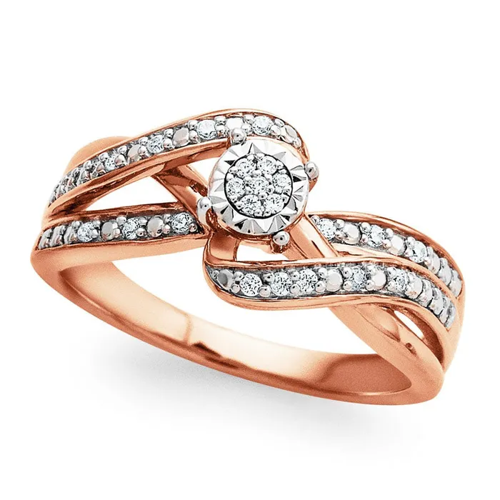 Goldia Rings 010 CT TW Natural Diamond Composite Bypass Promise Ring in Sterling Silver and Solid 14K Rose Gold Plate Goldia Rings 010 CT TW Natural Diamond Composite Bypass Promise Ring in Sterling Silver and Solid 14K Rose Gold Plate