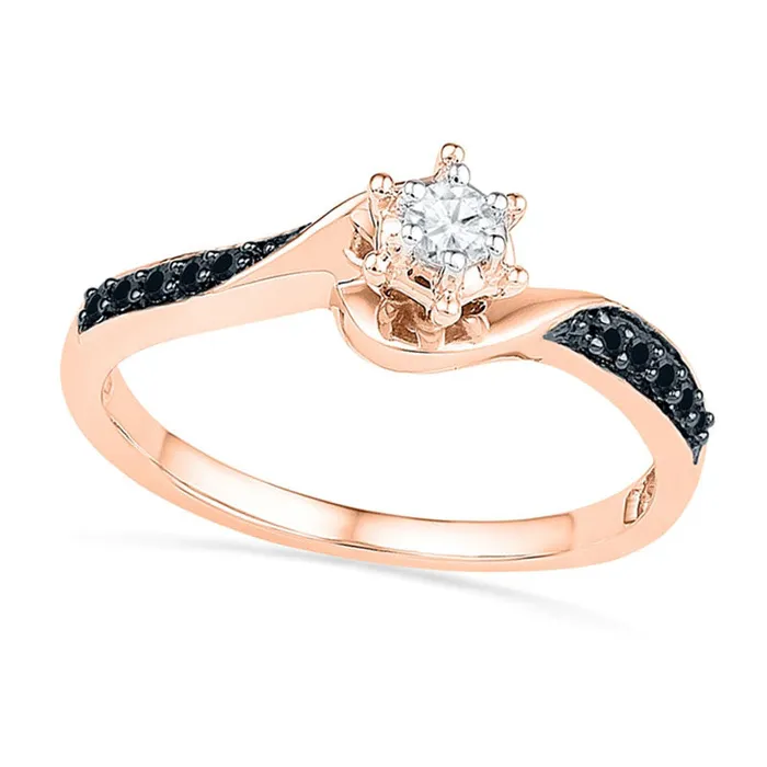 Goldia Rings 017 CT TW Enhanced Black and White Natural Diamond Swirl Promise Ring in Solid 10K Rose Gold Goldia Rings 017 CT TW Enhanced Black and White Natural Diamond Swirl Promise Ring in Solid 10K Rose Gold