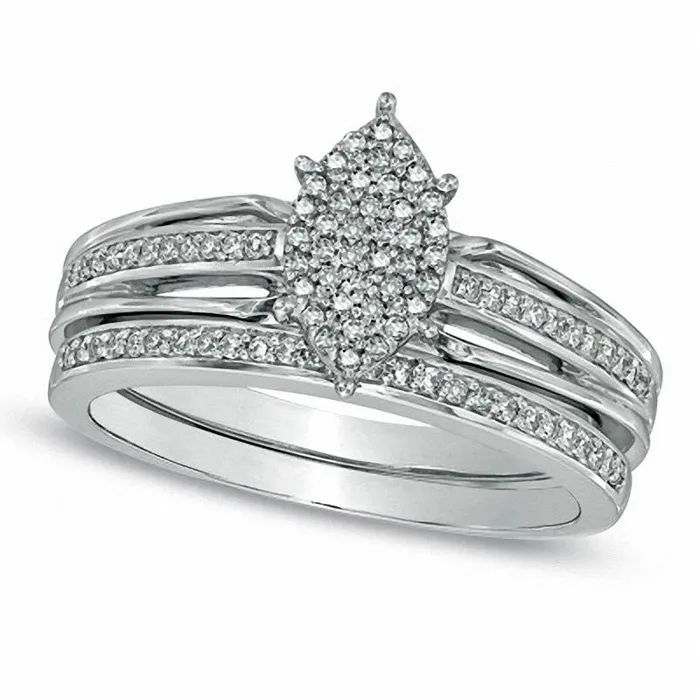 Goldia Rings 025 CT TW Natural Diamond Marquise Cluster Bridal Engagement Ring Set in Solid 10K White Gold Goldia Rings 025 CT TW Natural Diamond Marquise Cluster Bridal Engagement Ring Set in Solid 10K White Gold