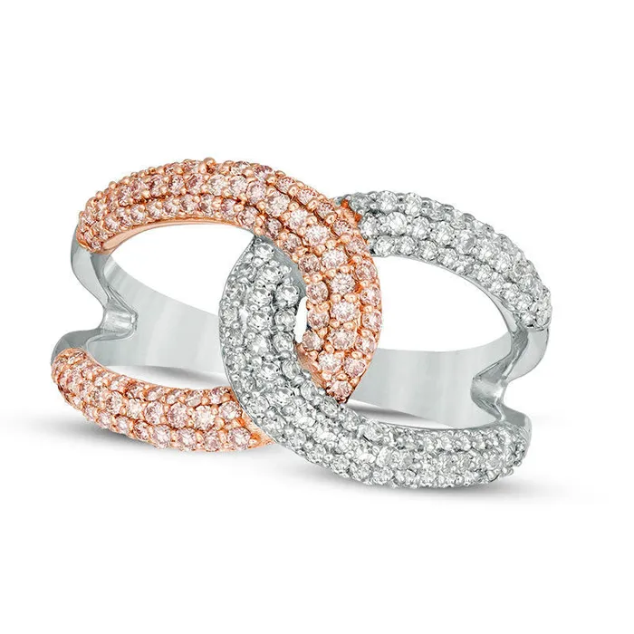 Goldia Rings 075 CT TW Pink and White Natural Diamond Interlocking Loops Ring in Solid 14K TwoTone Gold Goldia Rings 075 CT TW Pink and White Natural Diamond Interlocking Loops Ring in Solid 14K TwoTone Gold