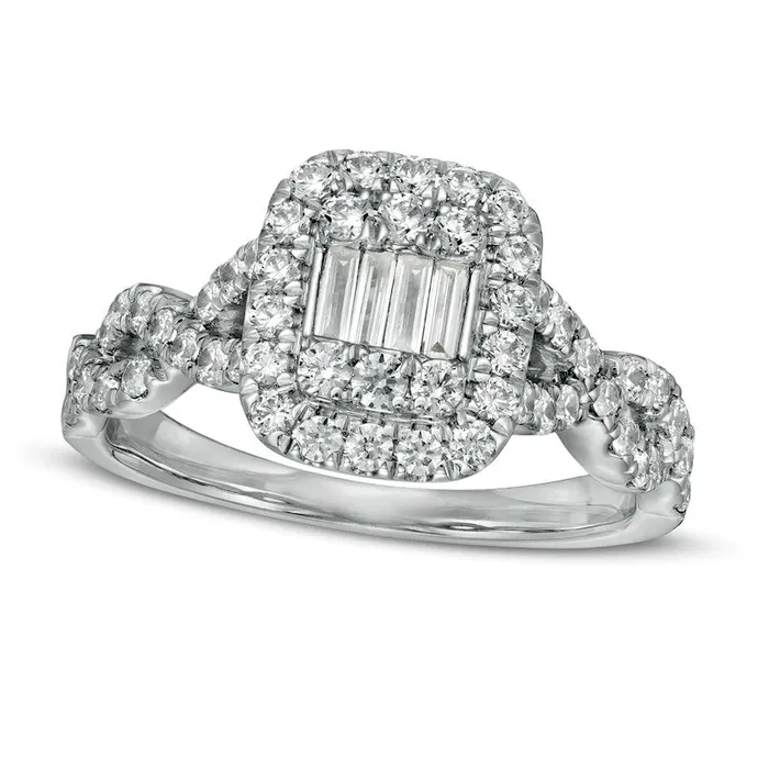 Goldia Rings 088 CT TW Composite Baguette Natural Diamond Cushion Frame Twist Shank Ring in Solid 10K White Gold Goldia Rings 088 CT TW Composite Baguette Natural Diamond Cushion Frame Twist Shank Ring in Solid 10K White Gold